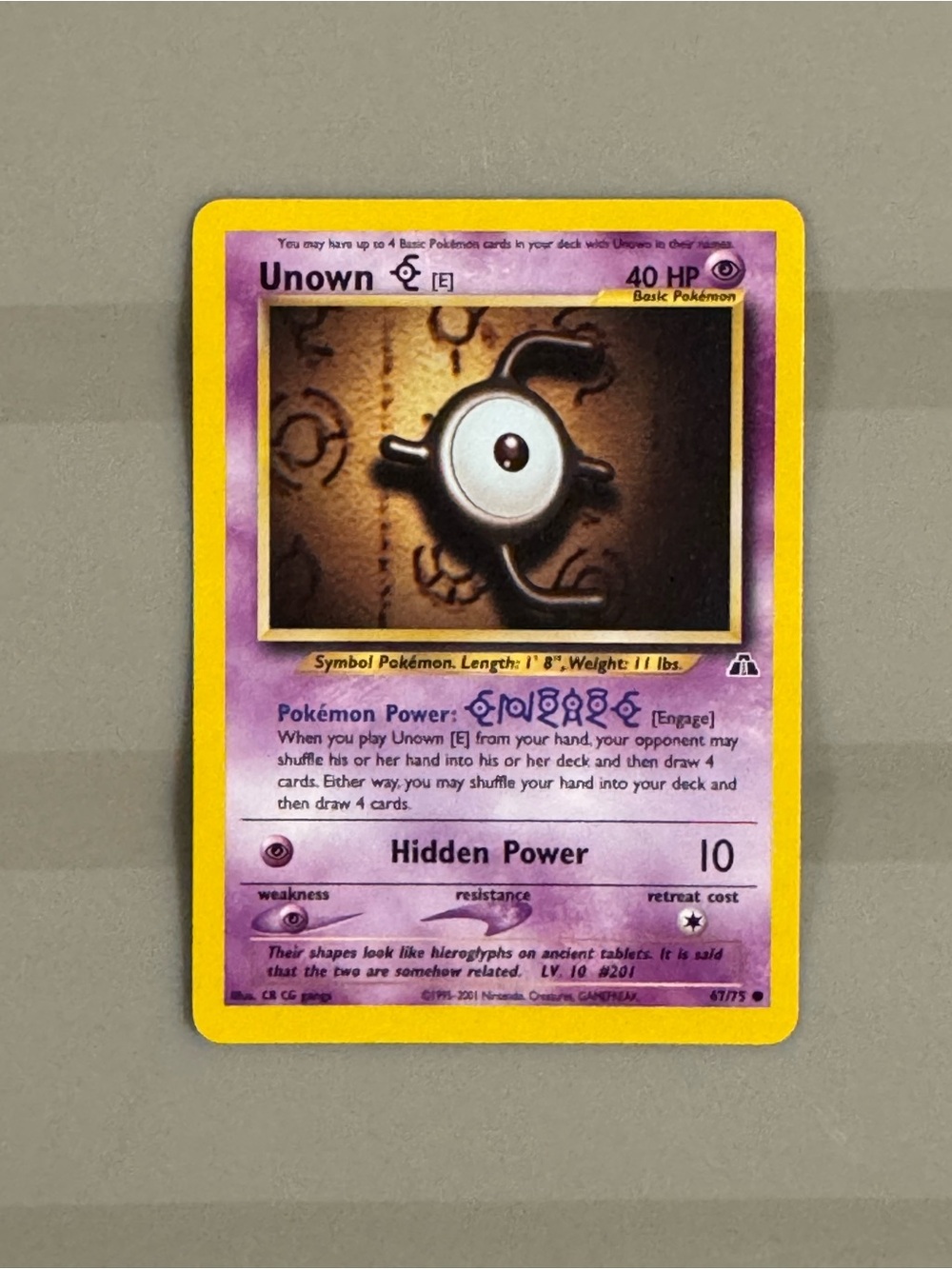 Pokemon Purple and Yellow Unown Trading Card